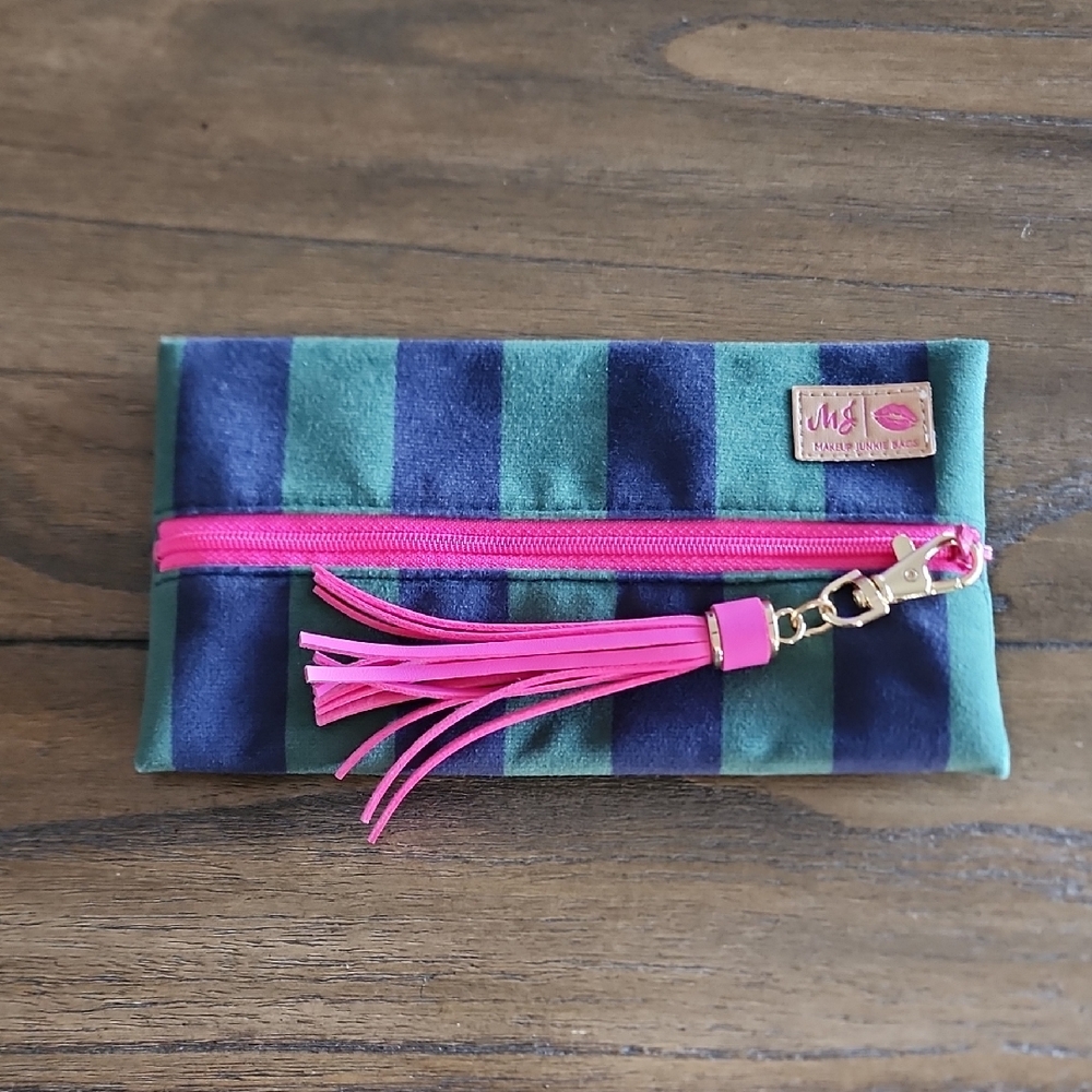 Makeup Junkie Exclusive Cabana Navy Pink Accents Mini Bag NWOT